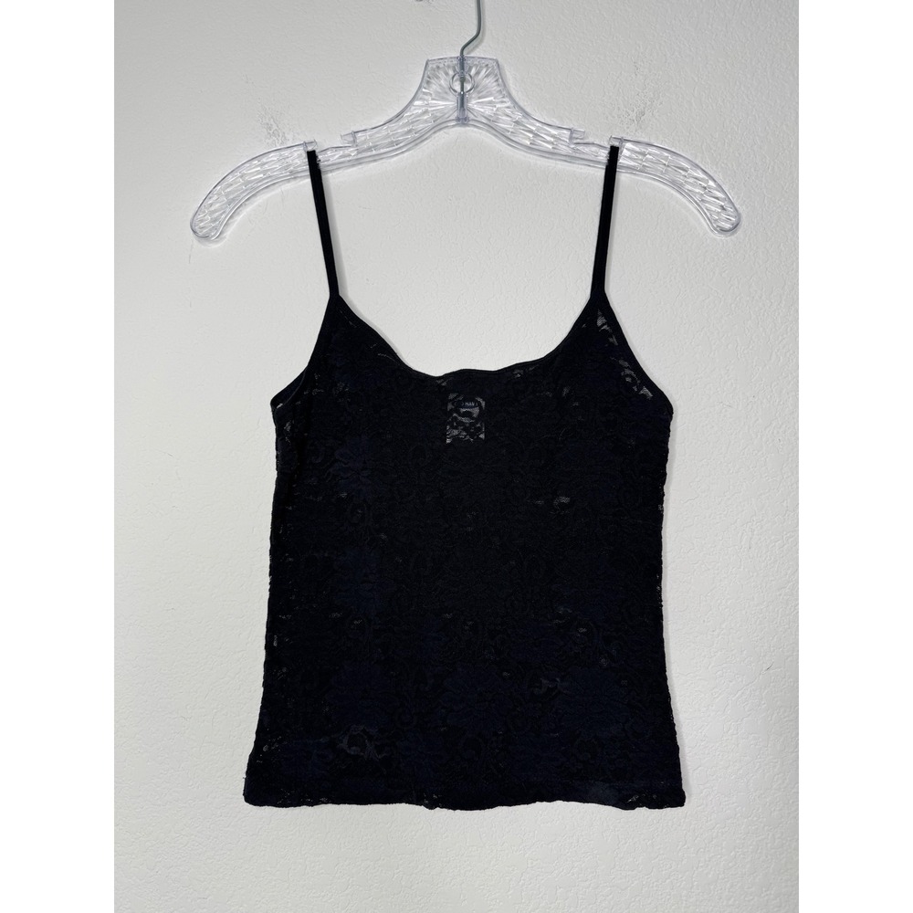 Old Navy Black Floral Full Lace Cami Tank Top Size S Vintage Y2K Sheer 2002 Goth